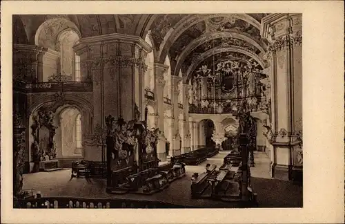 Ak Krzeszów Kamienna Góra Grüssau Schlesien, Inneres der Abteikirche mit Orgelbühne