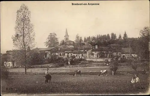 Ak Brabant en Argonne Lothringen Meuse, Blick auf den Ort, Kirche, Rinder