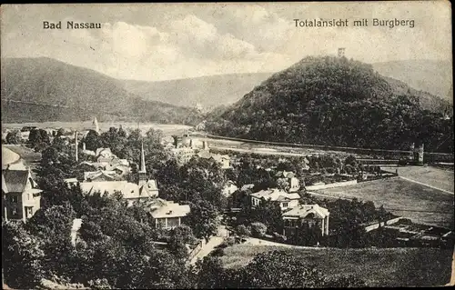 Ak Nassau im Rhein Lahn Kreis, Totalansicht mit Burgberg
