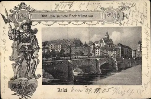 Künstler Ak Bâle Basel Stadt Schweiz, Neue mittlere Rheinbrücke, 1903-1905