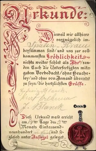 Präge Ak Urkunde, Spaten Bräu, Siegel