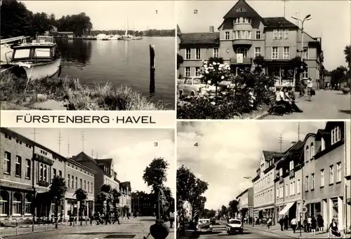 Ak Fürstenberg an der Havel, Jachthafen am Schwedtsee, HO Hotel Mecklenburger Hof, Rathaus