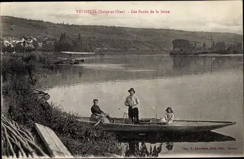 Ak Vetheuil Val d'Oise, Les Bords de la Seine, Ruderboot