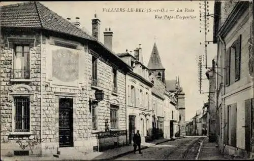 Ak Villiers le Bel Val d'Oise, La Poste, Rue Pape Carpentier