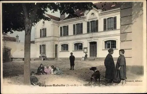 Ak Guignes Rabutin Seine et Marne, Mairie, Kinder, Hund