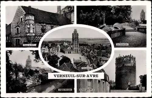 Ak Verneuil Eure, Vue generale, l'Eglise Saint Jean, la Tour grise