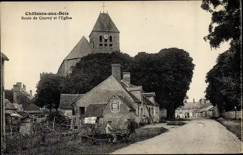 Ak Chilleurs aux Bois Loiret, Route de Courcy, L'Eglise