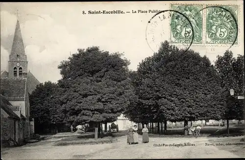 Ak Saint Escobille Essonne, Place Publique