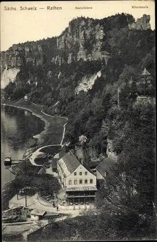 Ak Kurort Rathen im Elbsandsteingebirge, Mönchstein