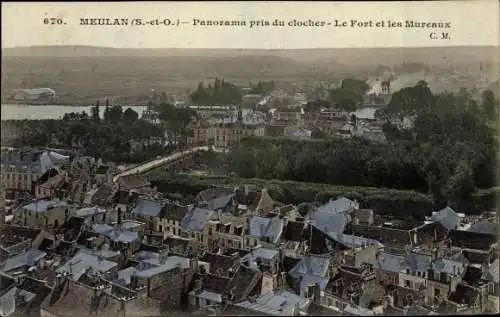 Ak Maule Yvelines, Panorama pris du clocher, Le Fort et les Mureaux