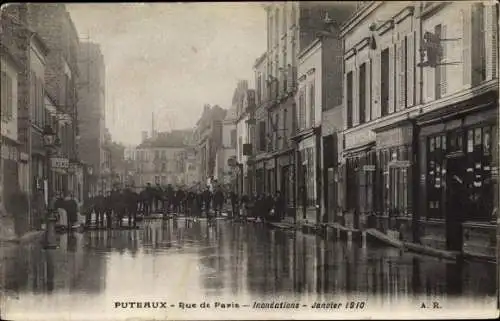 Ak Puteaux Hauts de Seine, Inondations Janvier 1910, Rue de Paris, Hochwasser