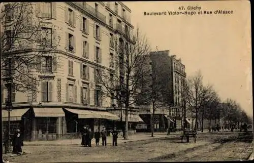 Ak Clichy Hauts de Seine, Le Boulevard Victor Hugo et Rue d'Alsace