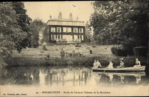 Ak Nonancourt Eure, Bords de l'Avre et Chateau de la Moriniere