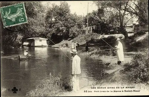 Ak Saint Maur Val de Marne, Petit bras de la Marne, peche a ligne