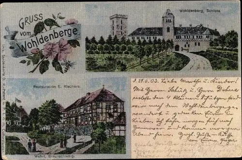 Ak Silium Holle im Landkreis Hildesheim, Schloss Wohldenberg, Restaurant Riechers, Imit. Seidenkarte