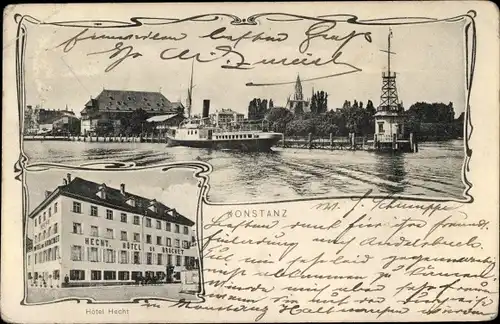 Ak Konstanz am Bodensee, Hafenpartie, Hotel Hecht