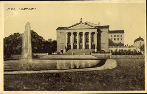 Ak Poznań Posen, Stadttheater, Springbrunnen