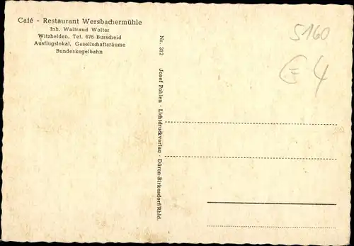 Ak Düren in Nordrhein Westfalen, Cafe Restaurant Wersbachermühle