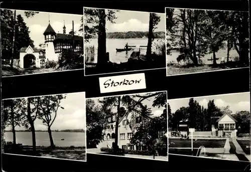 Ak Storkow in der Mark, Freibad, Seeblick, Fachwerkhaus