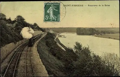 Ak Saint Fargeau Ponthierry Seine et Marne, Panorama de la Seine, Dampflok
