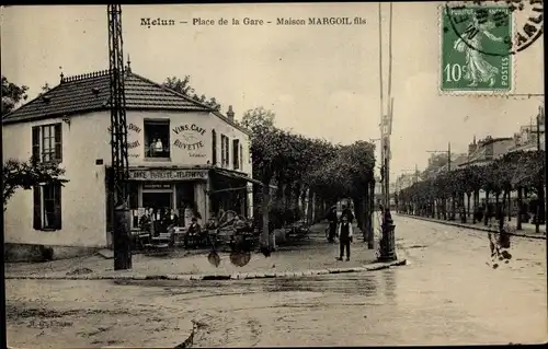 Ak Melun Seine et Marne, Place de la Gare, Maison Margoil fils