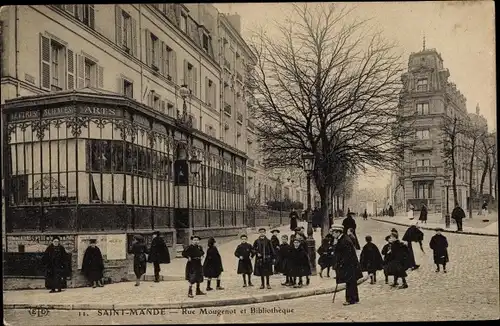 Ak Saint Mandé Val de Marne, Rue Mougenot et Bibliotheque