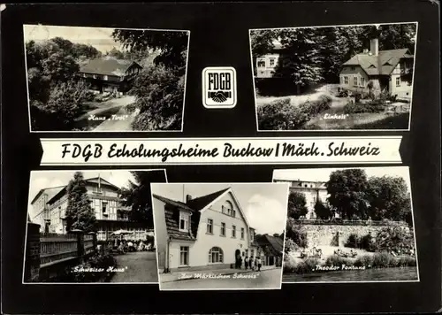 Ak Buckow in der Märkischen Schweiz, FDGB Erholungsheime, Haus Tirol, Einheit, Theodor Fontane
