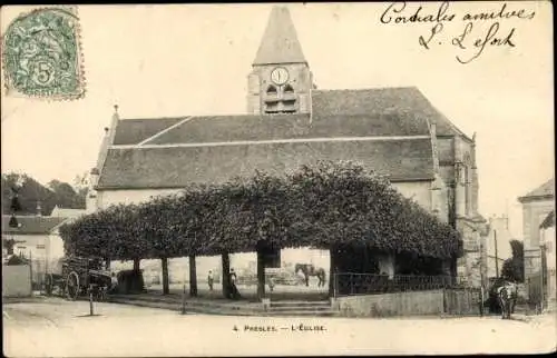 Ak Presles Val d'Oise, L'Eglise, Kutsche