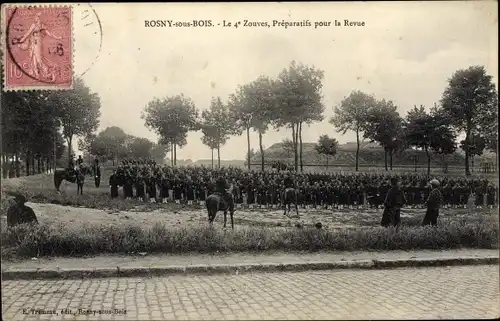 Ak Rosny sous Bois Seine Saint Denis, Les 4e Zouves, Preparatifs pour la Revue