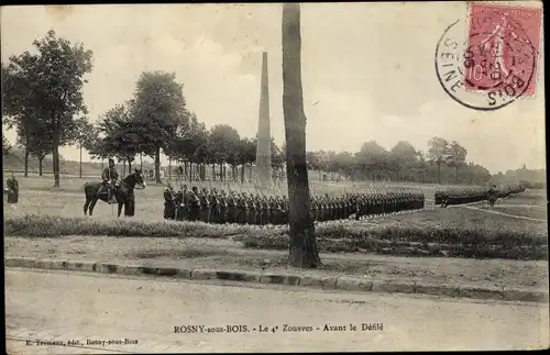 Ak Rosny sous Bois Seine Saint Denis, Les 4e Zouaves, Avant le Defile