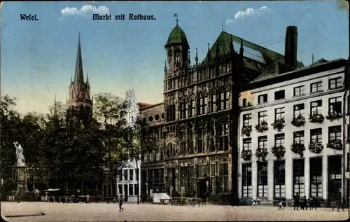 Ak Wesel am Niederrhein, Markt mit Rathaus