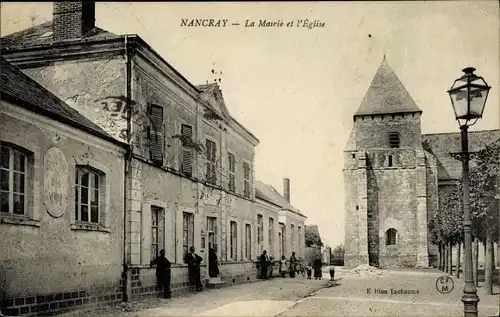 Ak Nancray Loiret, La Mairie et l'Eglise