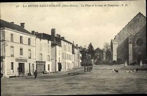 Ak Mothe Saint Heraye Deux Sevres, Place et la route de Pamproux