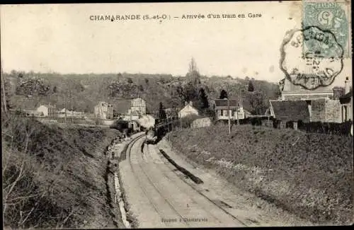 Ak Chamarande Essonne, Gare, arrivée d'un train