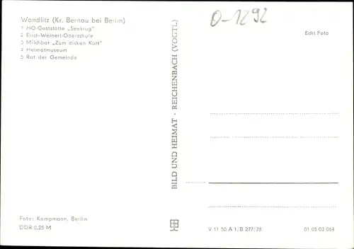 Ak Wandlitz in Brandenburg, Gaststätte Seekrug, Milchbar Zum dicken Kurt, Heimatmuseum, Gemeinderat