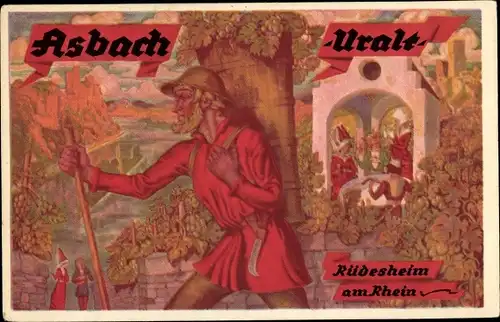 Künstler Ak Rüdesheim am Rhein in Hessen, Asbach Uralt, Reklame