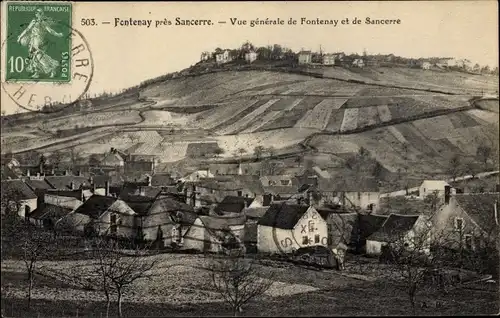 Ak Fontenay Cher, Vue générale de Fontenay et de Sancerre