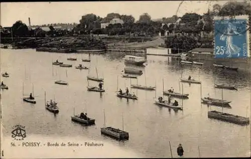 Ak Poissy Yvelines, Bords de Seine, Pecheurs