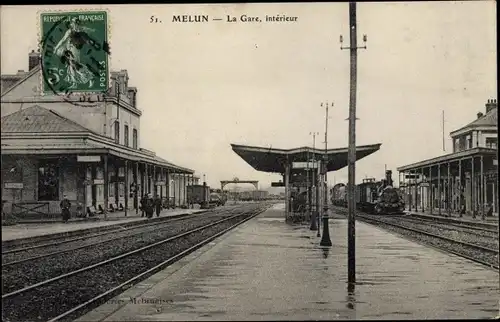 Ak Melun Seine et Marne, La Gare, Interieur