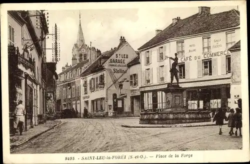 Ak Saint Leu la Forêt Val d'Oise, Place de la Forge, Cafe du Commerce