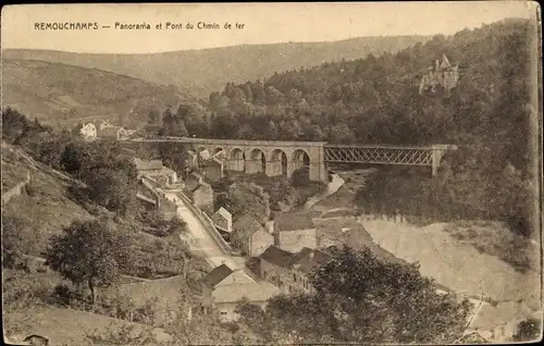 Ak Remouchamps Aywaille Wallonien Lüttich, Panorama et Pont du Chemin de fer