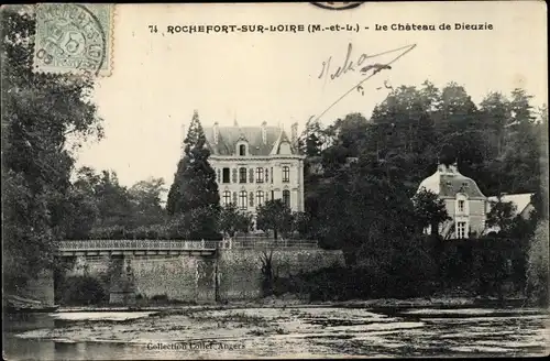 Ak Rochefort sur Loire Maine et Loire, Le Chateau de Dieuzie, Brücke