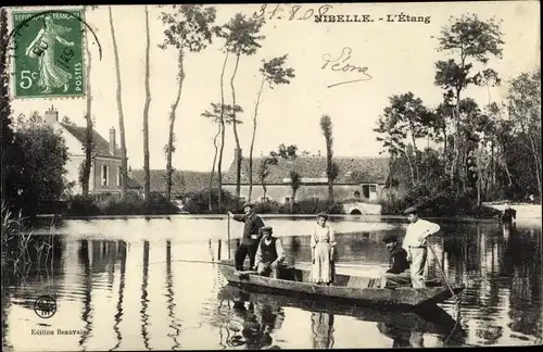 Ak Nibelle Loiret, L'Etang, Angler, Ruderboot