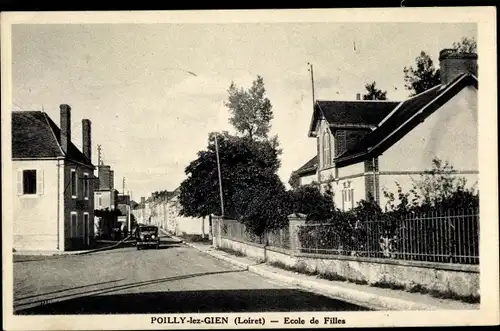 Ak Poilly lez Gien Loiret, Ecole des Filles, Auto