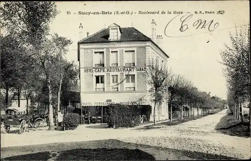 Ak Sucy en Brie Val de Marne, Boulevard de la Gare, Restaurant Le Petit Val