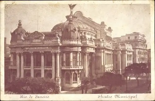 Ak Rio de Janeiro Brasilien, Theatro Municipal, Straßenpartie