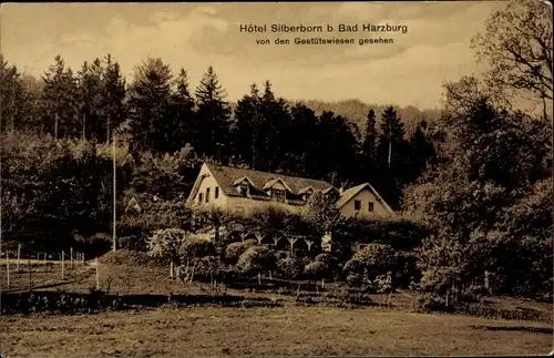 Ak Bad Harzburg in Niedersachsen, Hotel Silberborn von den Gestütswiesen gesehen