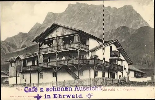 Ak Ehrwald in Tirol, Café zur schönen Aussicht, Gebirge