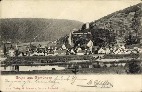 Ak Gemünden am Main Unterfranken Blick auf den Ort, Burgruine