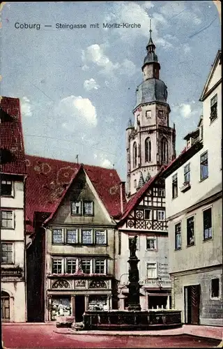 Ak Coburg in Oberfranken, Steingasse mit Moritzkirche